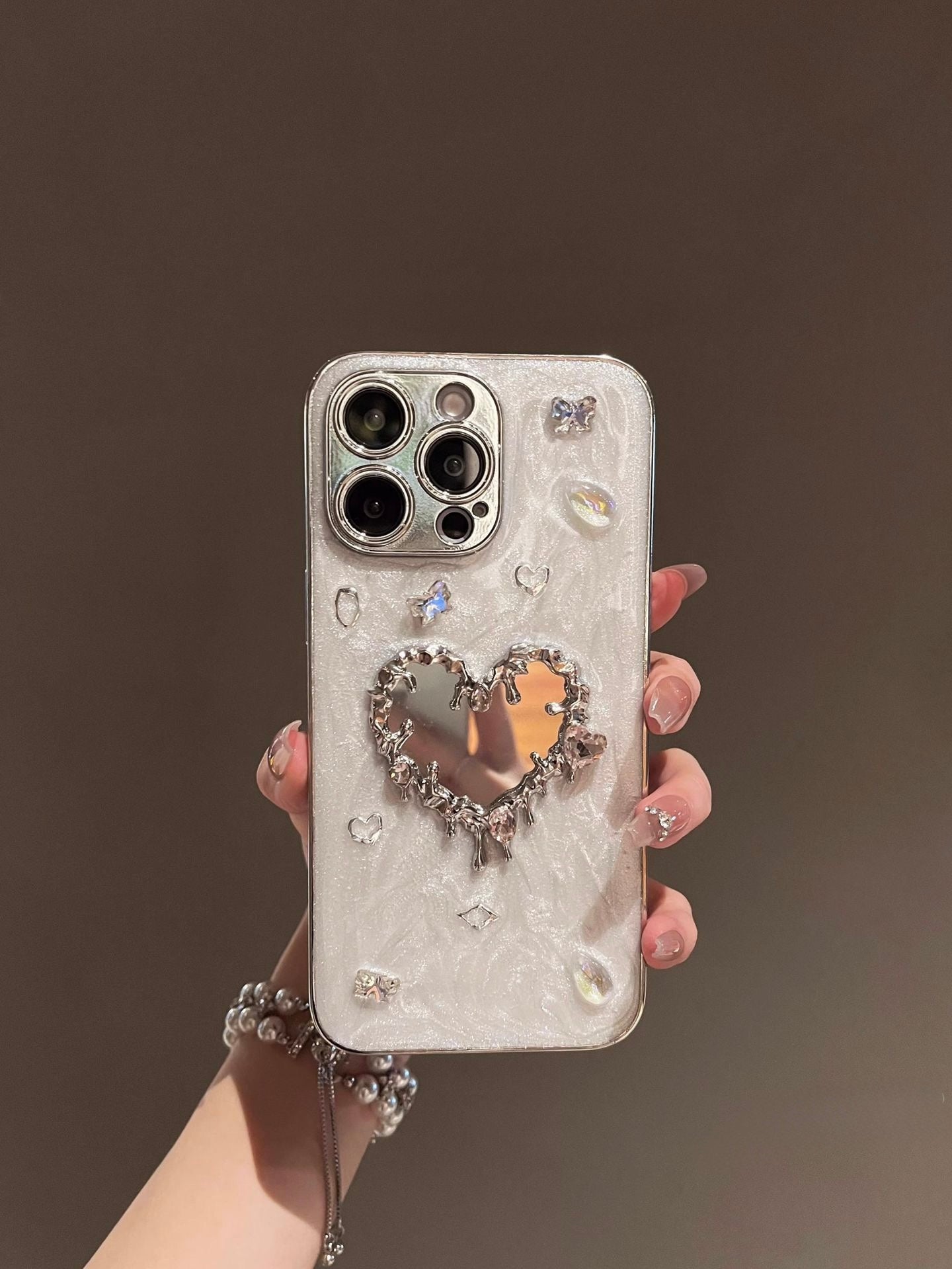 Diamond Mirror Heart iPhone Case – Electroplated Full Protection