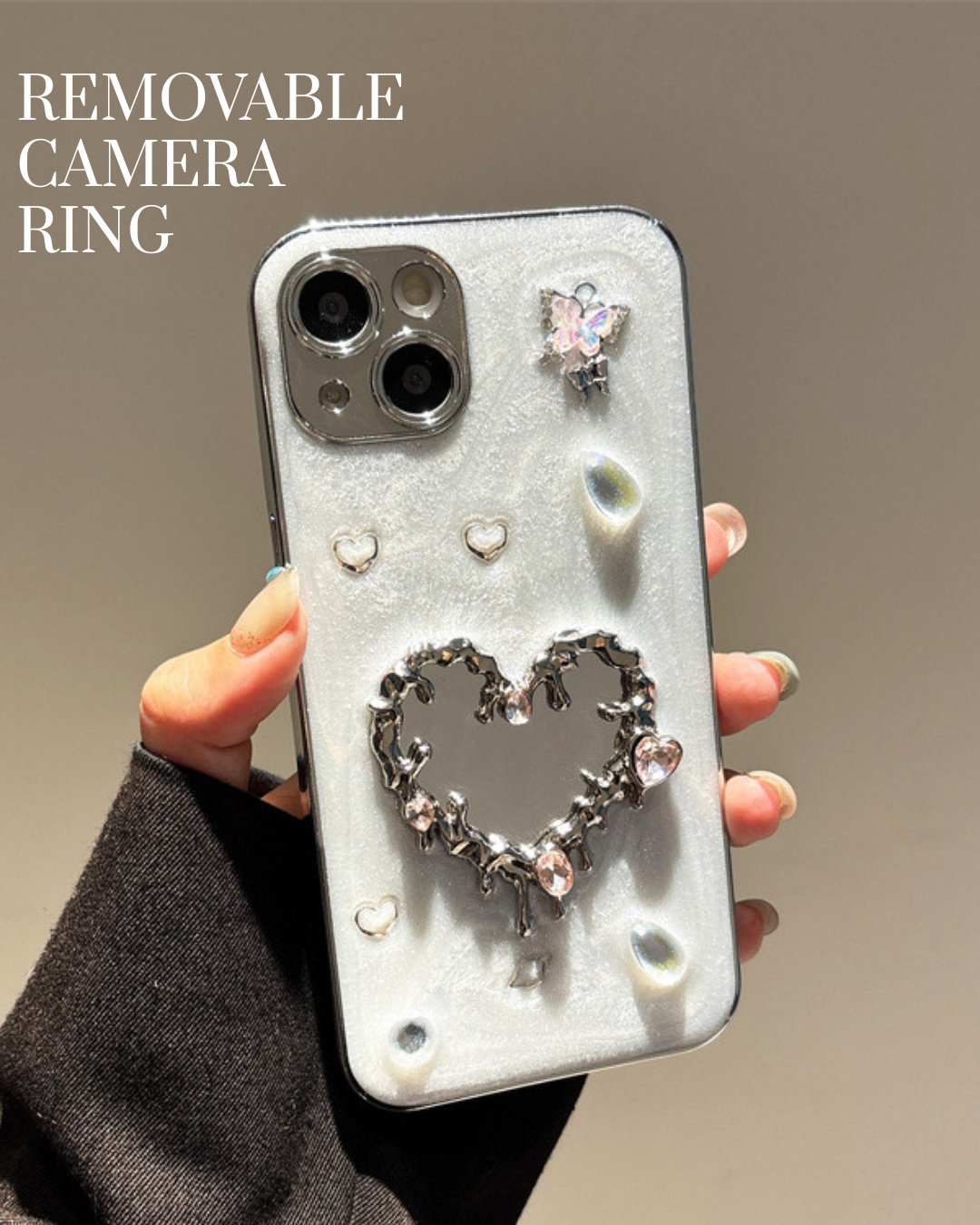 Diamond Mirror Heart iPhone Case – Electroplated Full Protection