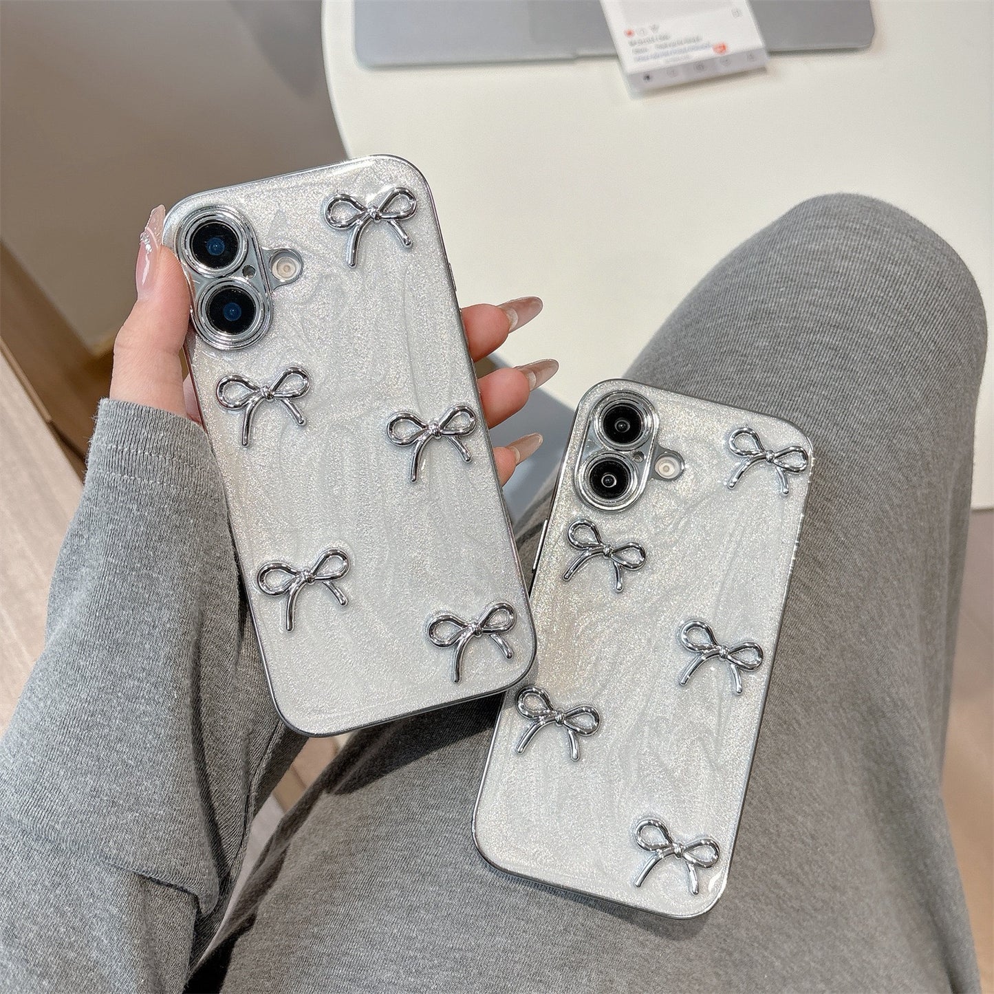 Bow(Silver) Glitter TPU Case – Chic & Protective