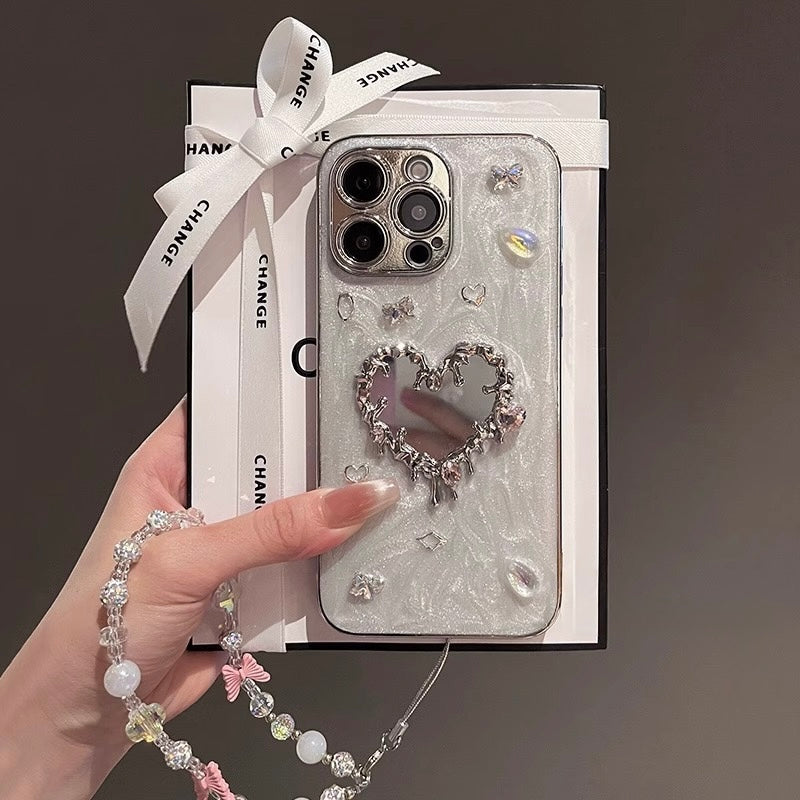 Diamond Mirror Heart iPhone Case – Electroplated Full Protection